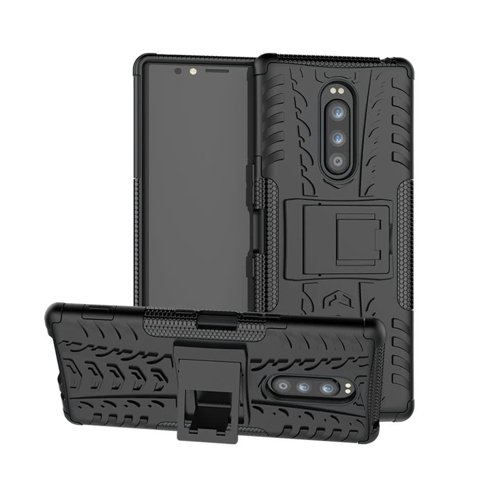 Sony Xperia 1 Suojakuori DäckKuvio Stativ TPU-materiaali-materiaali Kovamuovi Musta
