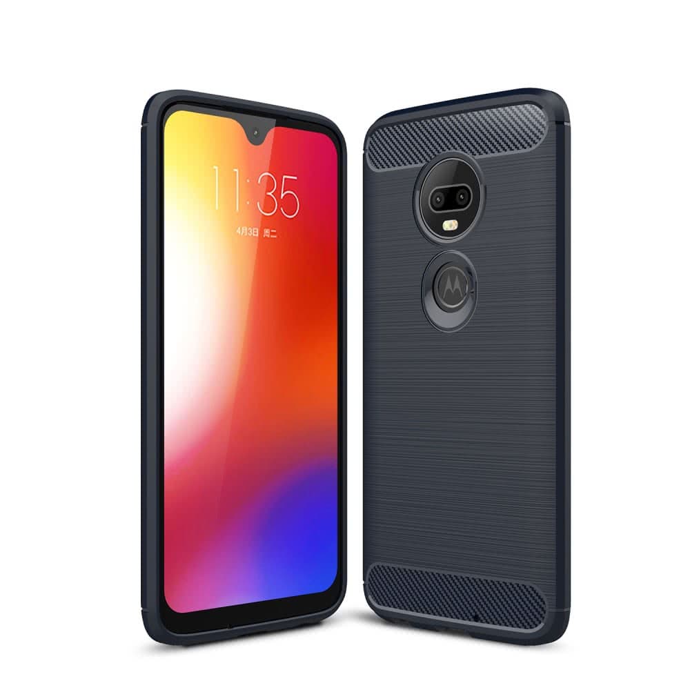 Motorola Moto G7 / G7 Plus Suojakuori TPU-materiaali-materiaali Harjattu Hiilikuiturakenne Sininen