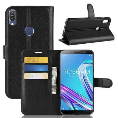 Asus Zenfone Max Pro M1 Kotelo Litchi Musta
