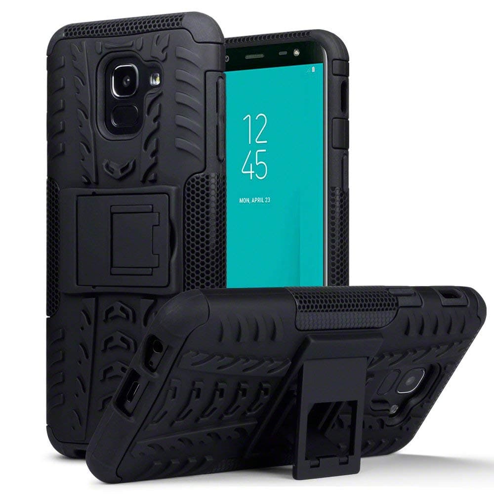 Samsung Galaxy J6 2018 Mobilskal Däckmönster Stativ TPU Hårdplast Svart
