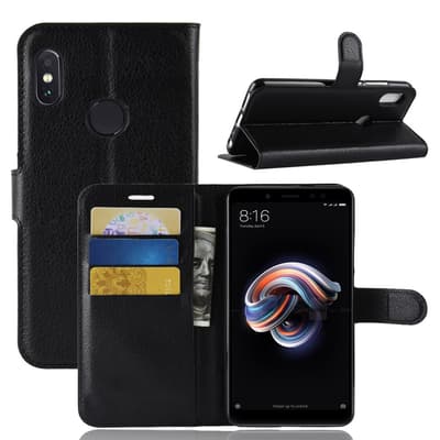 Xiaomi Redmi Note 5 Kotelo PU-nahka Litchi Musta
