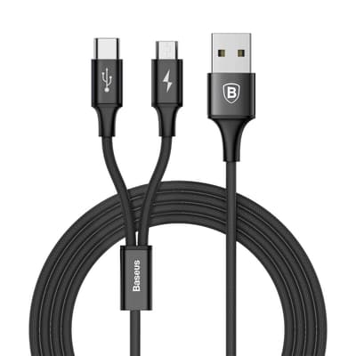 LaddKaapeli Kaksi yhdessä Micro USB + USB Type-C Musta