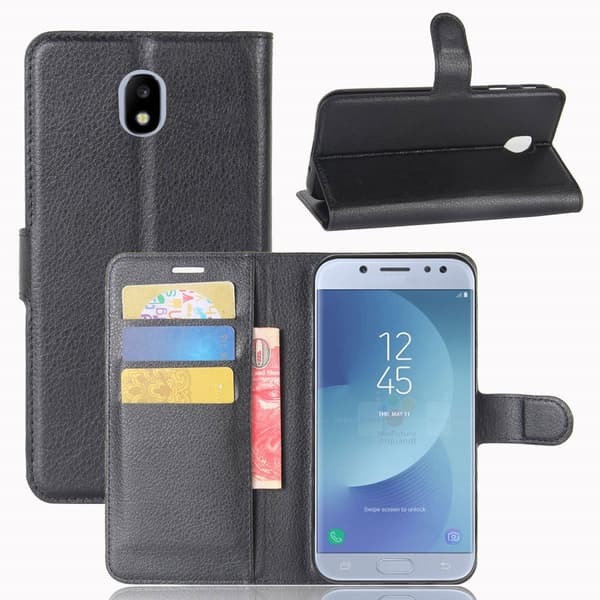 Samsung Galaxy J3 2017 Kotelo Litchi PU-nahka Musta