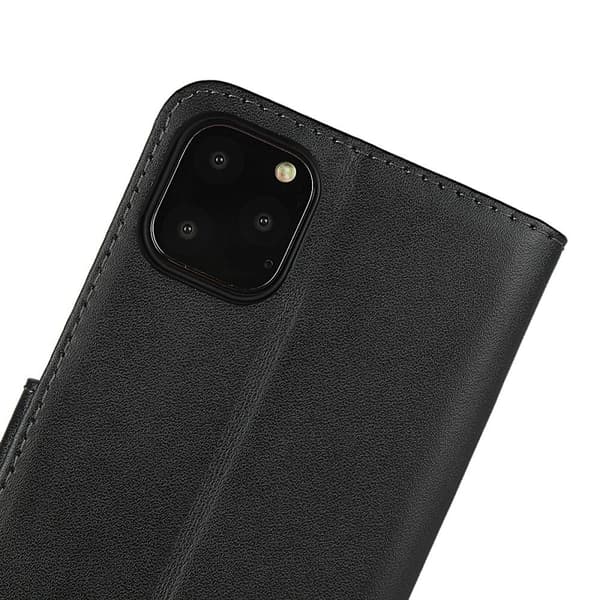 Til iPhone 11 Split Læder Pung Standetui - Sort