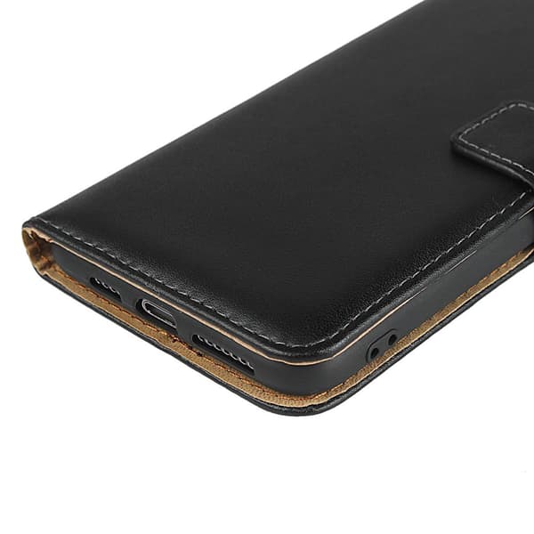 Til iPhone 11 Split Læder Pung Standetui - Sort