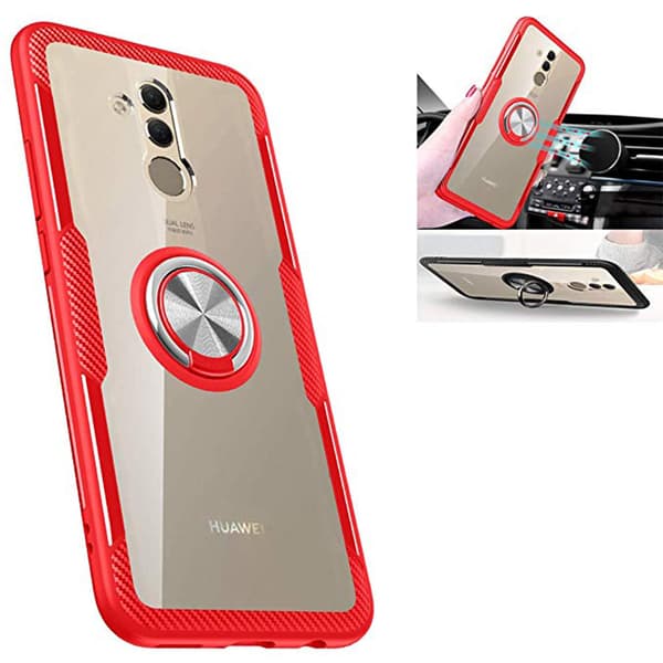 Huawei Mate 20 Lite - Professionellt Skal med Ringhållare Röd/Silver