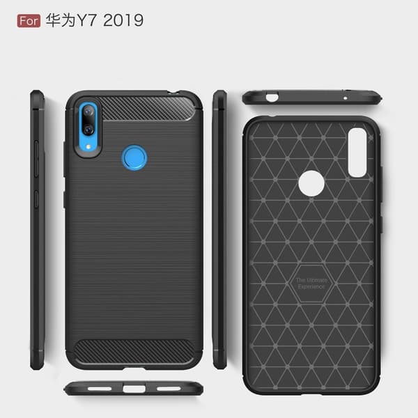 Huawei Y7 2019 Karbon fiber Texture Skal - Svart