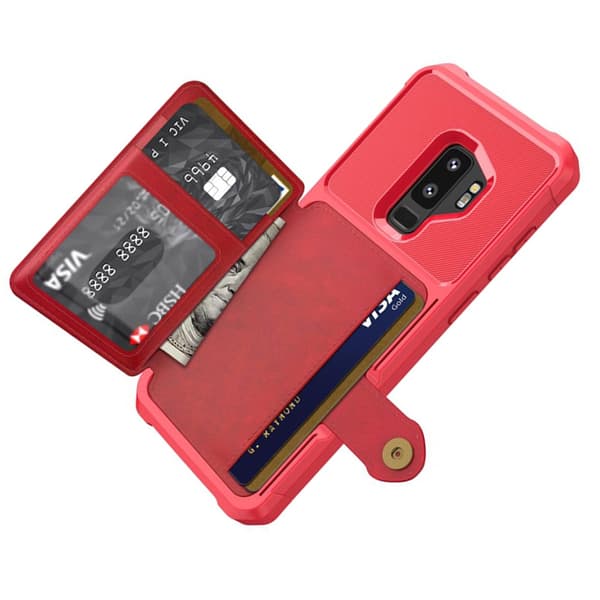 Genomtänkt Skyddsskal med Kortfack - Samsung Galaxy S9+ Röd