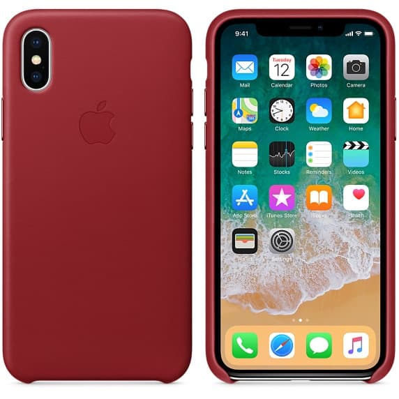 Apple iPhone X Läderskal Original (PRODUCT) - Röd