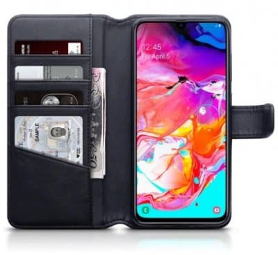 Mobilväska Samsung Galaxy A70 Äkta Läder Svart