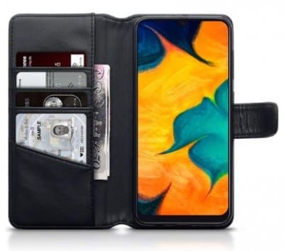 Mobilväska Samsung Galaxy A30 Äkta Läder Svart