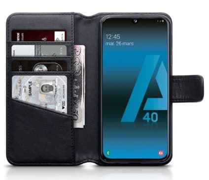 Mobilväska Samsung Galaxy A40 Äkta Läder Svart