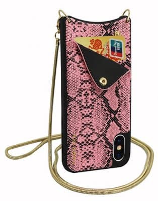 Mobilskal iphone X/Xs Snake Skin Rosa med halsrem