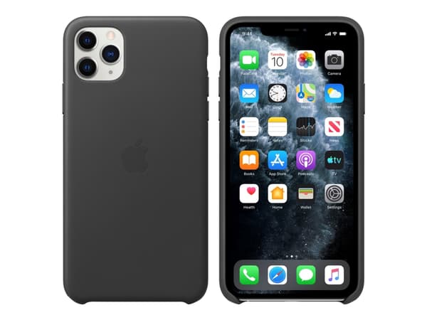 Apple - Baksidedeksel for mobiltelefon - lær, maskinert aluminium - svart - for iPhone 11 Pro Max