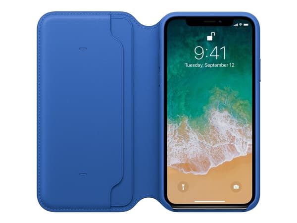 Apple - Vikbart fodral för mobiltelefon - läder - electric blue
