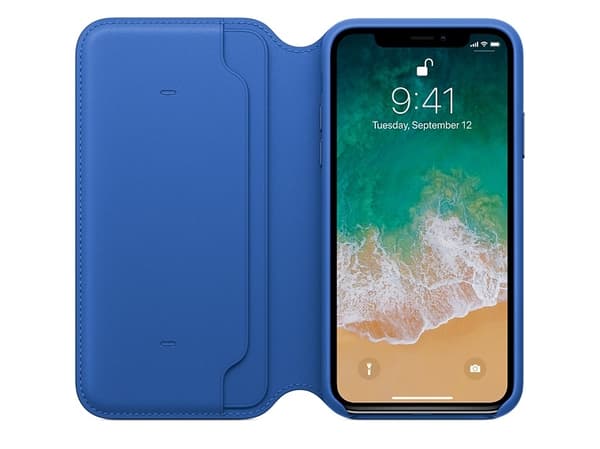 Apple - Vikbart fodral för mobiltelefon - läder - electric blue
