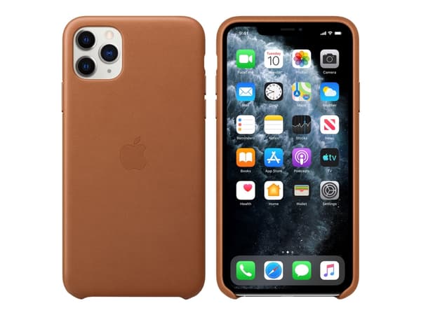Apple - Baksidedeksel for mobiltelefon - lær, maskinert aluminium - salbrun - for iPhone 11 Pro Max