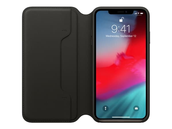 Apple Folio - Lommebok for mobiltelefon - lær - svart - for iPhone XS Max