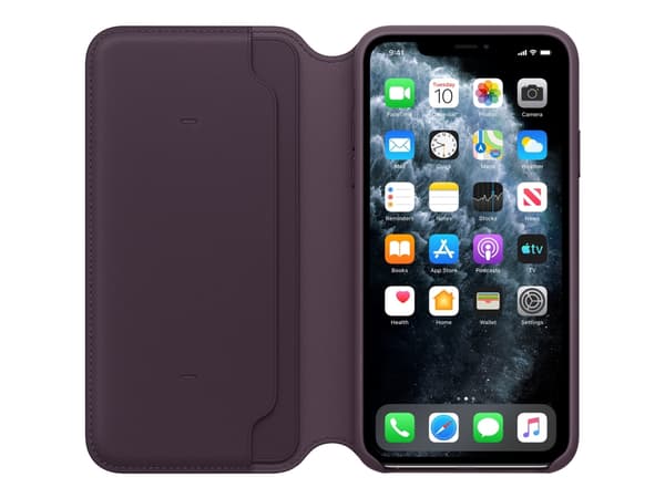 Apple Folio - Lommebok for mobiltelefon - lær - aubergine - for iPhone 11 Pro Max