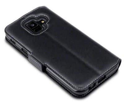 Mobilväska Samsung Galaxy A6 2018 Svart Slim Äkta Läder
