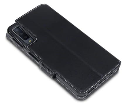 Mobilväska Samsung Galaxy A7 2018 Svart Slim Äkta Läder