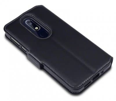 Mobilväska Nokia 5,1 Plus Svart Slim Äkta Läder