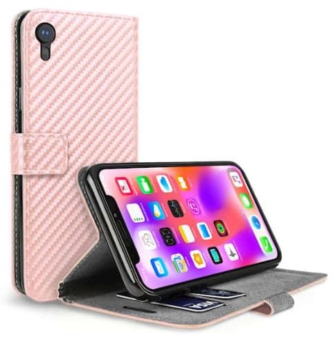 Plånboksfodral iphone XR Rosa karbonmönstrad