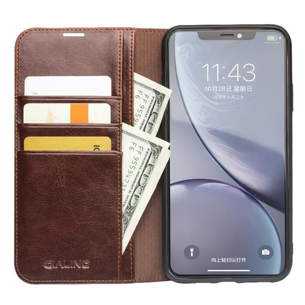 iPhone 11 Etui Ægte Læder Kortholder Brun