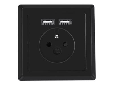 Lanberg - Strømsokkel-pistorasia - 2P+E - Tyyppi E, USB - med lukkere - 1 jengi - 1 strømsokkel, 2 USB-sokler - 2.1 A - grå, sort, RAL 7021