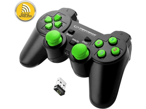 Esperanza GLADIATOR - Gamepad - langaton - 2,4 GHz - musta/vihreä - PC:lle, Sony PlayStation 3:lle