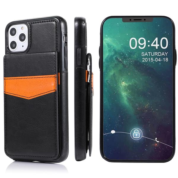 iPhone 11 - Praktiskt Stilrent Leman Skal med Korthållare Svart