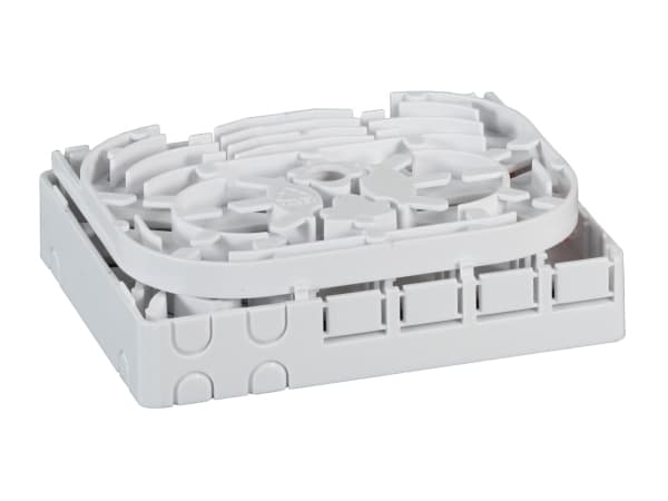 FTTH innendørs DIN-skinneboks for 4 fibre, 4 koblinger og holder for overflødig fiber (FTTH-BOX-IN-5)