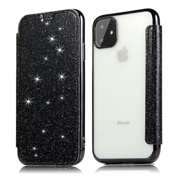 SKALO iPhone 11 Pro Max Plånboksfodral TPU Ultraslim Glitter Svart