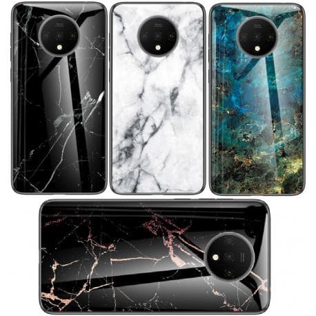 OnePlus 7T Marble Shell 9H hærdet glas bagside glas bagside V2