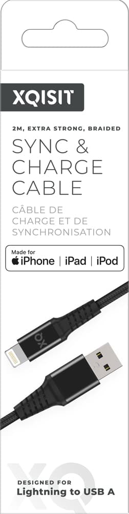 XQISIT USB Lightning Kaapeli Flätad Stark 2 m Musta