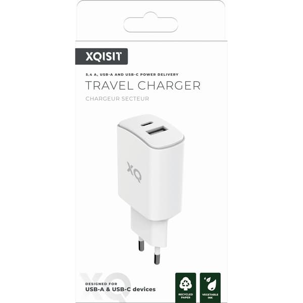 XQISIT LaddningsAdapter med USB-A och USB-C uttag 30W Hvit