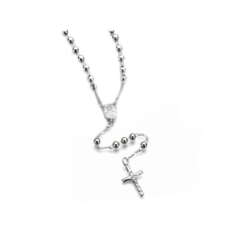 Halsband Jesus Kors Långt Vitguldpläterat Radband