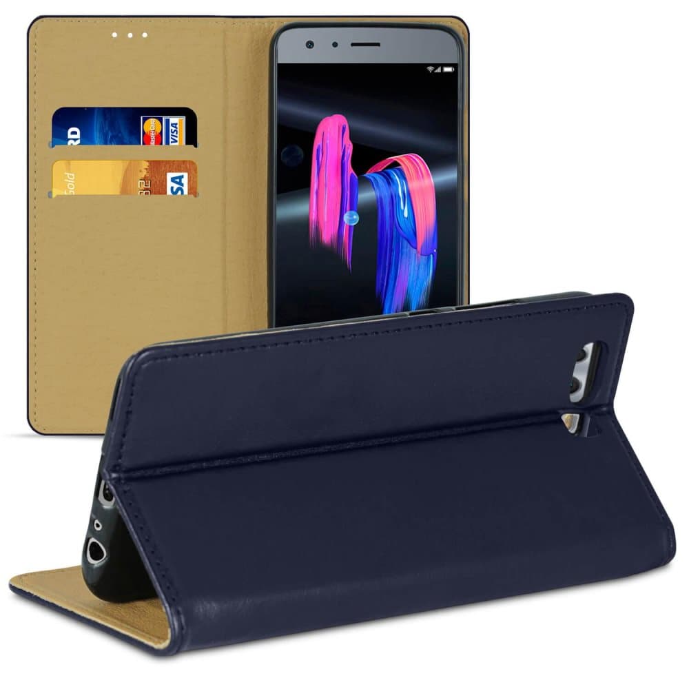 Suojakotelo Huawei Honor 9 keinonahkaiselle magneettinen lukitus lompakolle mikrokuitunsiniselle