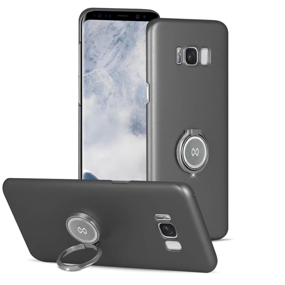 Matkapuhelinkotelo, jossa on teline, Samsung Galaxy S8 Plus -rengas, kova muoviharmaa