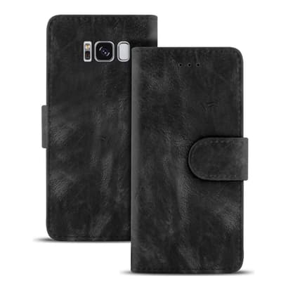 Vintage mikrokuitukotelo Samsung Galaxy S8 Plus -korttipaikkaan, loistava TPU-musta