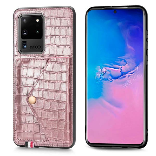 Samsung Galaxy S20 Ultra - Elegant Skyddsskal Korthållare Roséguld
