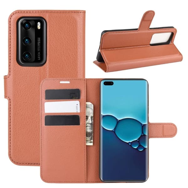 Litchi Plånboksfodral till Huawei P40 - Brun