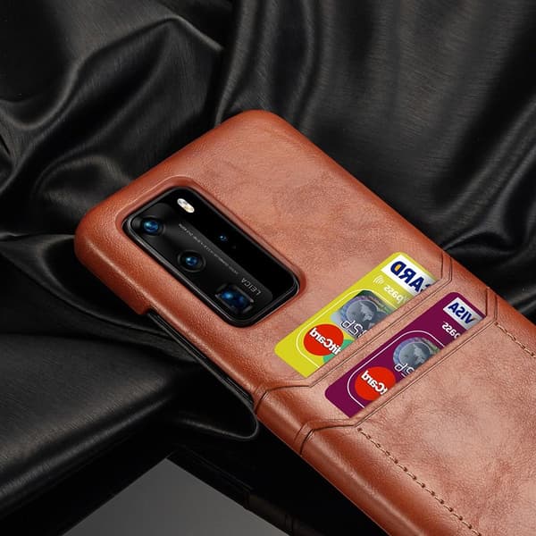 Skal med kortplatser till Huawei P40 Pro - Brun