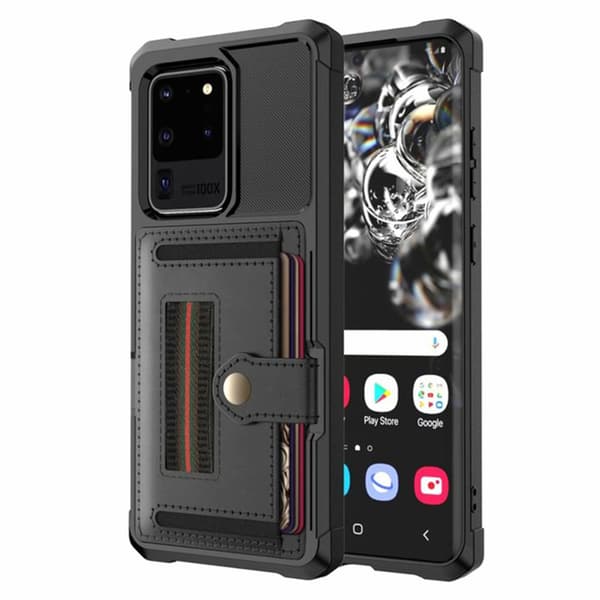 Samsung Galaxy S20 Ultra - Stilsäkert Skal med Korthållare Svart