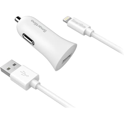 Autolaturi med LightningKaapeli 1m Valkoinen