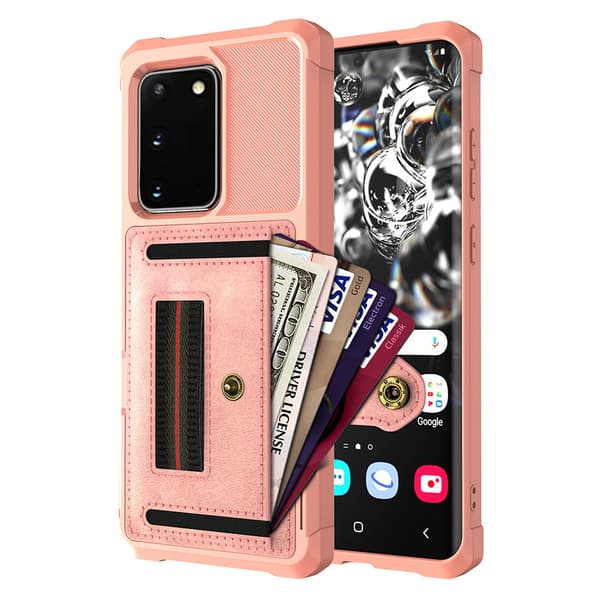 Samsung Galaxy S20 - Praktiskt Stilrent Skal med Kortfack Roséguld