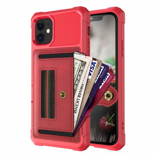iPhone 11 - Effektfullt Skal med Kortfack Röd