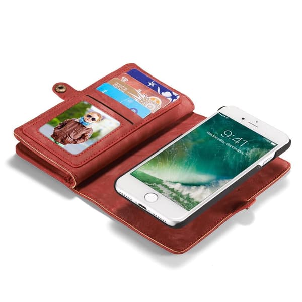 CASEME iPhone 8 / 7 / SE Retro Split läder plånboksfodral - Röd