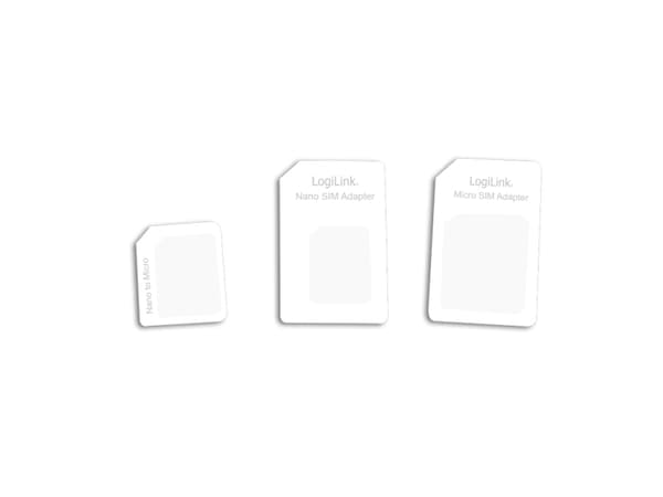 LogiLink AA0047, SIM-kortadapter, Micro-SIM, Nano-SIM, SIM i full størrelse, Micro-SIM, 3 stykker, Hvit, 73 mm