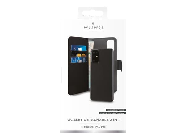 PURO Detachable Case - Vikbart fodral för mobiltelefon - eco-läder - svart - för Huawei P40 Pro